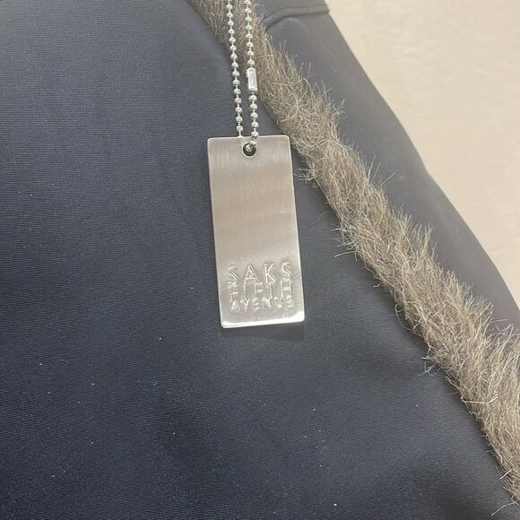 Saks Fifth Avenue Black Nylon Laptop Messenger Bag Faux Fur Trim & Coin Purse - Picture 4 of 8